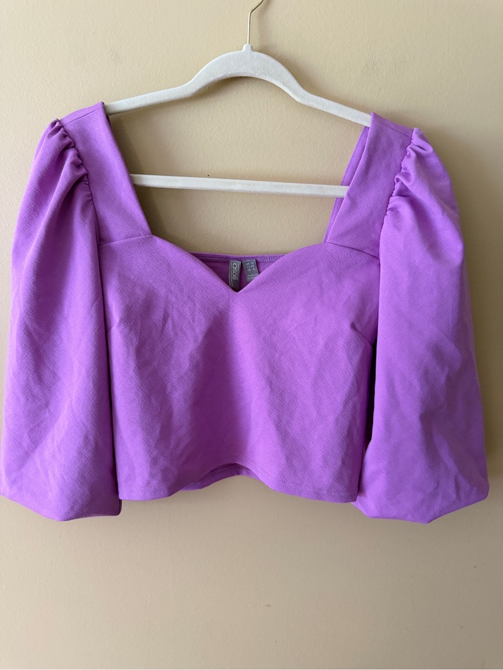NWOT ASOS Purple Puff Sleeve Sweetheart Crop Top Size 6